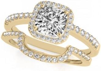 Allurez Cushion Cut Square Shape Diamond Halo Bridal Set 14k Yellow Gold (0.67ct)