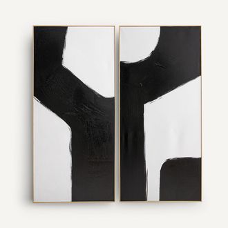 AM.PM Set van twee handgeschilderde canvassen, Dopio