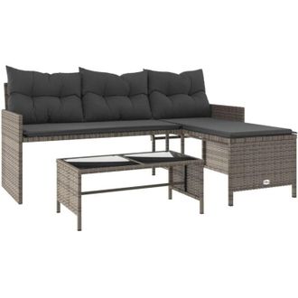 vidaXL Vidaxl - Divano da Giardino con Tavolo e Cuscini a l Grigio Polyrattan
