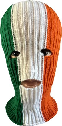 Generic Irish Flag Knitted Balaclava, Three-Colour Striped Face Mask, Green-White-Orange