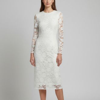 Sandro White Lace Long Sleeve Midi Dress