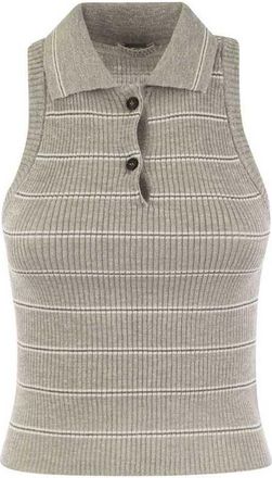 Brunello Cucinelli Light Grey Ribbed Sleeveless Sweater, Size X-Large
