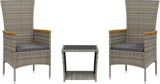 vidaXL Set Comedor De Jard&iacute;n 3 Piezas Con Cojines Rat&aacute;n Sint&eacute;tico Gris Vidaxl