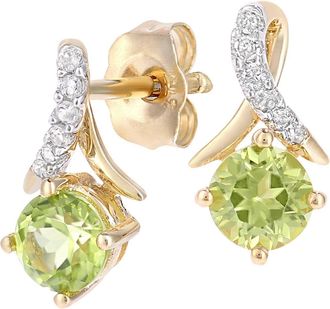 Jewelco London 9ct Gold 5pts Diamond 0.62ct Peridot Kiss Crossover Stud Earrings - PE0AXL5560YPD