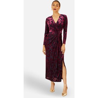 Yumi Velour Stretch Midi Dress in Burgundy at Nordstrom, Size 10