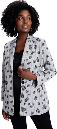 Jessica London Flocked Floral Blazer in Grey Rose Pinstripe at Nordstrom, Size 12