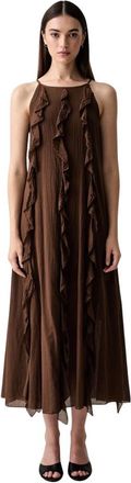 Vicolo Jurk met ruches - Dames - Casual kleedjes - Bruin - S - Katoen - Kleedjes