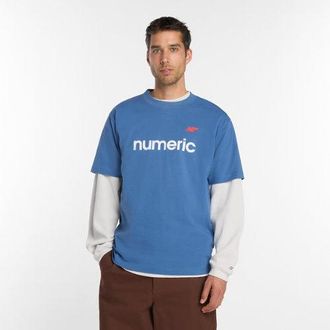 New Balance Uomo Numeric Linear Logo T-Shirt in Blu, Jersey di Cotone, Taglia 2XL