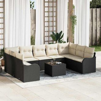 vidaXL Conjunto De Sof&aacute; De Jard&iacute;n 10 Pcs Negro, Blanco Polirat&aacute;n Vidaxl
