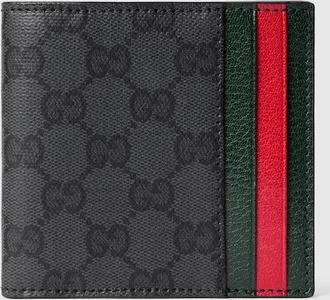 Gucci Bi-fold Wallet With Web Card Slots, Black, GG Canvas