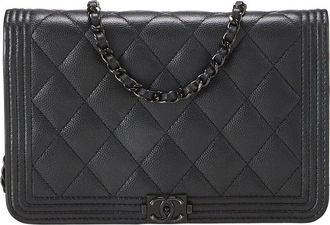Chanel Black Caviar Leather Boy Wallet On Chain (Authentic Pre-Loved)