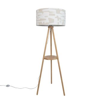QAZQA Qazqa Lampada Da Terra A Treppiede In Legno Con Paralume A Righe