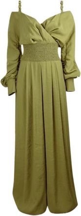 Balmain Wijd uitlopende en stromende jumpsuit met elastische taille - Dames - Maxi kleedjes - Groen - XS - Kleedjes