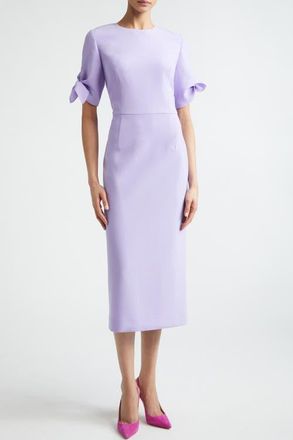 Carolina Herrera Tie Sleeve Stretch Crepe Midi Sheath Dress in Violeta at Nordstrom, Size 4