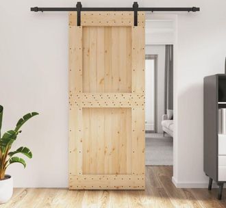 vidaXL Vidaxl - Puerta Corredera Con Herrajes Madera Maciza De Pino 90x210 Cm