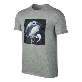 Nike Mens Nike Creative Shoes Alphabet Large Printing Pattern Sports Gray T-Shirt AH8400-063