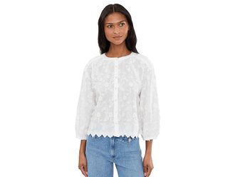Mod-o-doc 3/4 Sleeve Crew Neck Lace Top Womens Clothing White : LG (US 12-14), Cotton