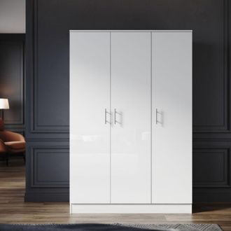 Elegant Lighting Modern 3 Door Tall Wardrobe White High Gloss Bedroom Furniture 1200 x 500 x 1800mm with Shelves, Metal Handles, Hanging Rail - Elegant