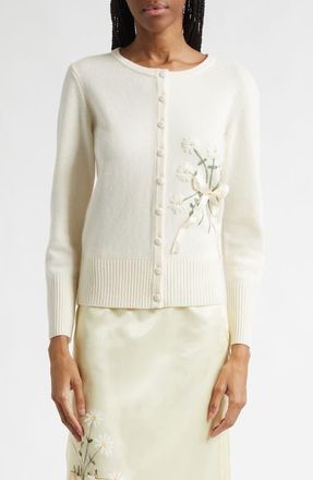 Tanner Fletcher Gender Inclusive Gladys Daisy Embroidered Wool Cardigan in Ivory at Nordstrom, Size Large