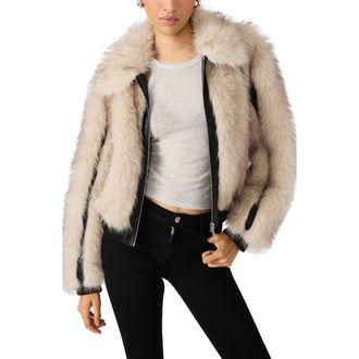 Steve Madden Charmaine Faux Fur & Faux Leather Jacket in Natural at Nordstrom Rack, Size Large