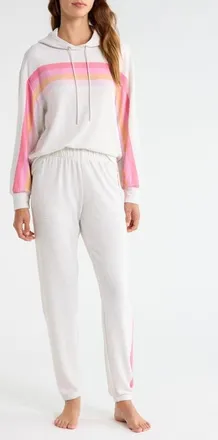 PJ Salvage Radiant Stripe Peached Jersey Hoodie Pajamas in H Cloud at Nordstrom, Size X-Large