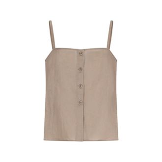 Frame Denim Sleeveless Tops, female, Beige, Size: S The Linen Button Cami