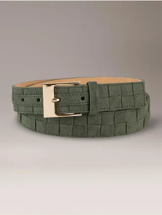 Calvin Klein Womens Woven Leather Belt - Green - XL