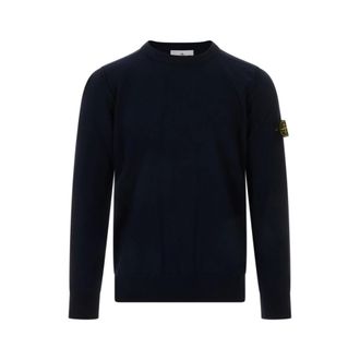 Stone Island Round-neck Knitwear, male, Blue, Size: S Crewneck Sweater with Rolled Edge Seams