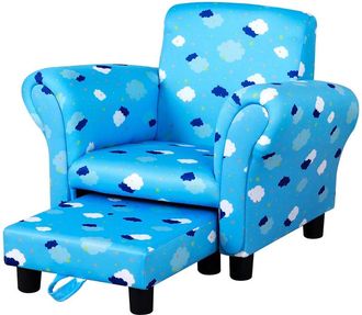 HOMCOM Childrens Armchair with Footrest - Blue | TJ Hughes