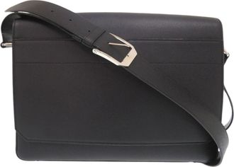 Valextra Black Leather Messenger Bag Shoulder Bag (Pre-Owned)