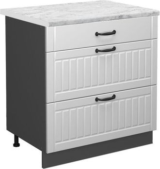 Vicco Mueble Bajo De Cocina Fame-line, Blanco Casa De Campo, 80 Cm Con 3 Cajones, Et M&aacute;rmol