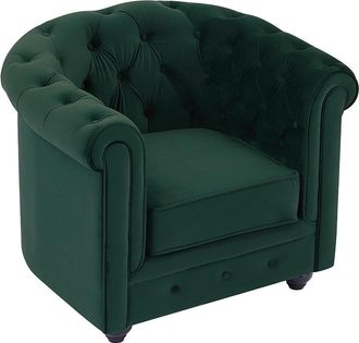 Vente-Unique Sill&oacute;n de terciopelo verde CHESTERFIELD