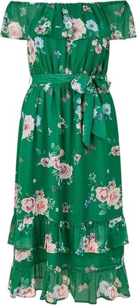 Yumi Midi-jurk met bloemenprint en blote schouders voor dames (Groen)