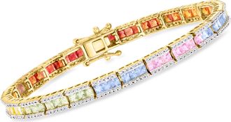 Ross-Simons Multicolored Sapphire and Diamond Bracelet in 14kt Yellow Gold