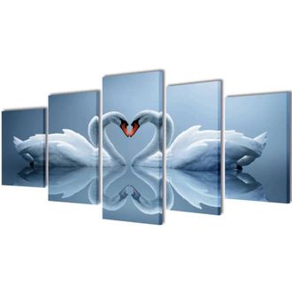 vidaXL Canvas Wall Print Set Swan 200 x 100 cm Vidaxl