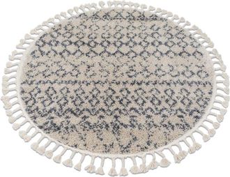 RugsX Rugsx - Carpet berber agadir G0522 circle cream / grey Fringe Berber Moroccan shaggy beige round 160 cm