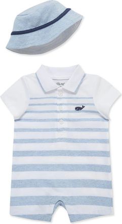 Little Me Stripe Romper & Hat in Blue at Nordstrom, Size 12M