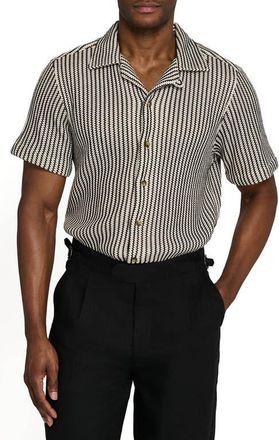 Brooklyn Brigade Bedford Striped Crochet Camp Shirt in Black/brown at Nordstrom, Size Xx-Large