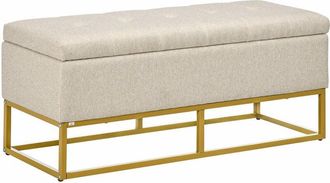 HOMCOM Homcom - banco de almacenamiento otomana rectangular tapizado de lino con tapa abatible y patas de acero para sal&oacute;n dormitorio habitaci&oacute;n 110x44x48 cm