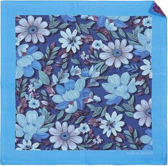 Lords of Harlech Hudson Merino Wool Handkerchief Pocket Square in Catalan Floral Navy at Nordstrom