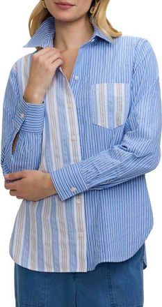 Foxcroft Meghan Mix Stripe Seersucker Button-Up Top in Blue/Multi at Nordstrom, Size X-Small