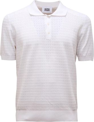 Alpha Studio Au-1151B Geperforeerde Gebreide Polo - Heren - Polos - Wit - L - Tops