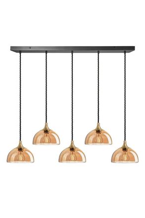 Industville Chelsea Tinted Glass Dome 5 Wire Cluster Lights, 8 inch, Amber, Brass holder