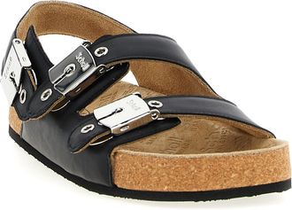 Balenciaga Womens Black Calfskin Flat Sandals