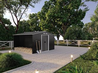 Vente-Unique Metal Garden Shed With Grey Galvanised Steel Wood Shed 10.29 M&sup2; in Dark Grey