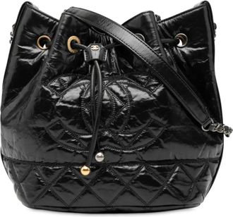 Chanel 2020 Shiny Aged Calfskin CC Chain Drawstring bucket bag - Nero