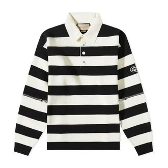 Gucci Polo Shirts, male, Multicolor, Size: M Striped Cotton Polo with Detachable Sleeves