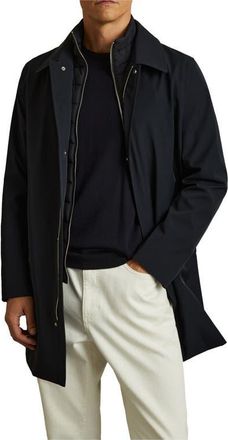 Reiss Logan Water Resistant Overcoat with Removable Funnel Neck Insert in Navy at Nordstrom, Size Xx-Large