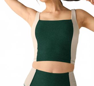 Beyond Yoga Spacedye Vitality Colorblock Cropped Tank In Dark Spruce Heather Green