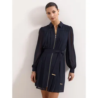 Phase Eight Pleated Zip Shirt Mini Dress in Navy at Nordstrom, Size 10
